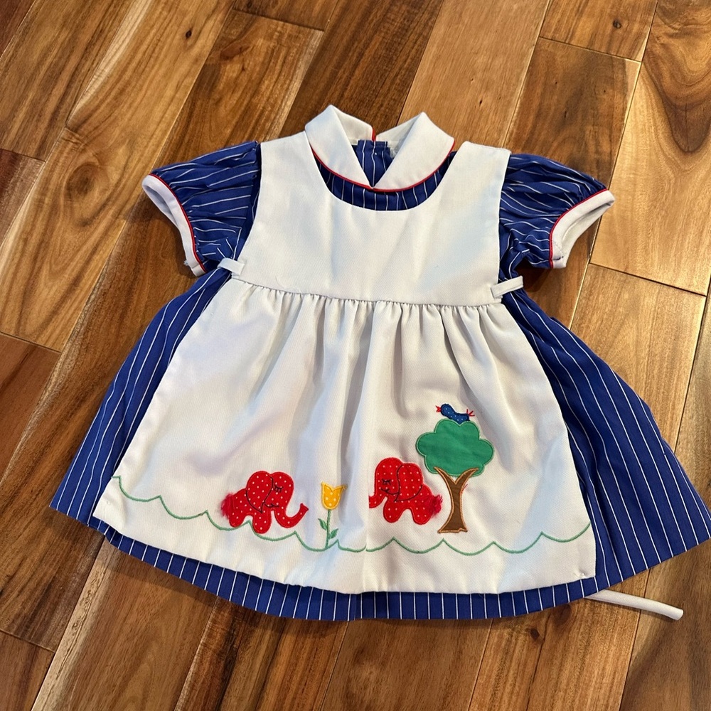 Vintage Baby Togs Toddler Dress 24M – Embroidered Animals, Apron Front, 80s/90s